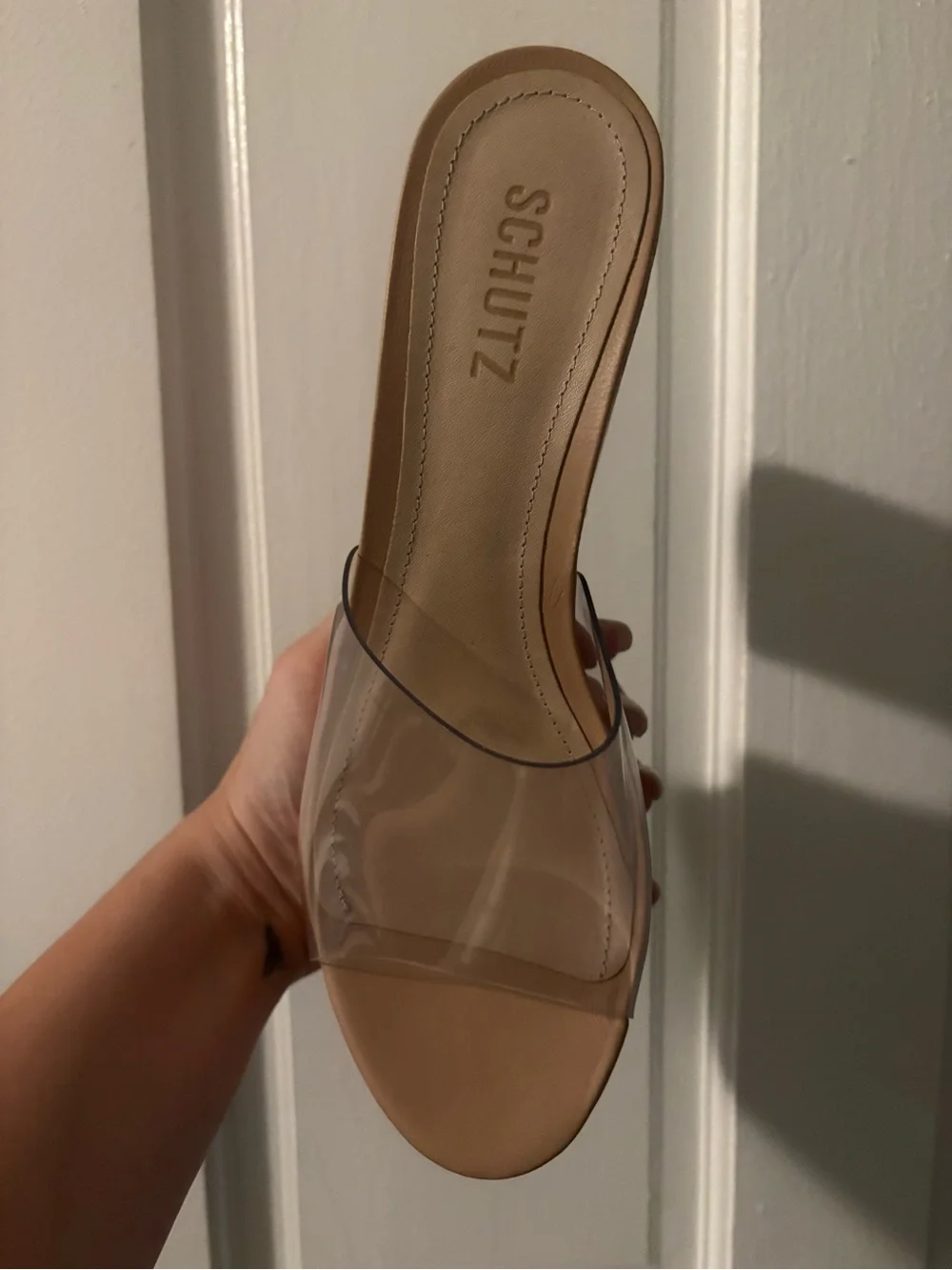 SCHUTZ Clear Slide Mule with Tan Footbed